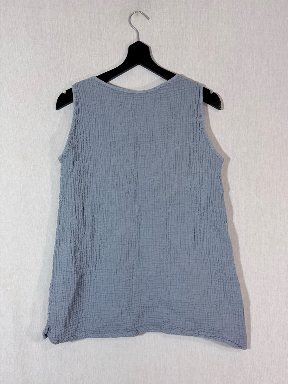 Handmade grey Blue Sleeveless V-Neck 100% Cotton shirt: screen print Dragonfly - Picture 2 of 7